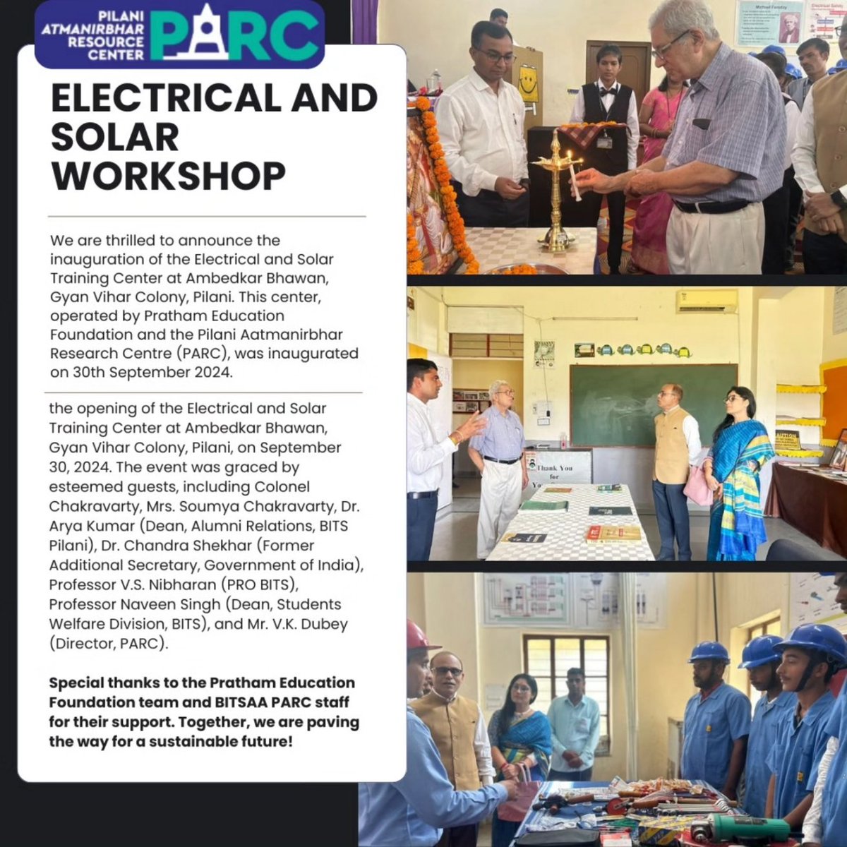 PARCpilani's tweet photo. Excited to announce the inauguration of electrical and solar training centre by PARC BITS Pilani in collaboration with Pratham Education Foundation.✨✨

#bitspilani #bitsalumni #parc #TrendingNow #ngon #bits #EVENT https://t.co/HSwxwq6dKB