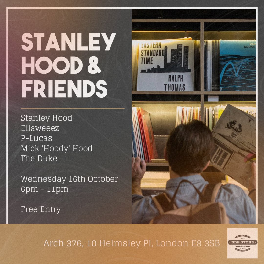 Stanley Hood (@_stanleyhood) on Twitter photo This evening at <a href="/the_bbe_store/">The BBE Store</a> 🪩
All info on the flyer 🕺🏽 This evening at <a href="/the_bbe_store/">The BBE Store</a> 🪩
All info on the flyer 🕺🏽