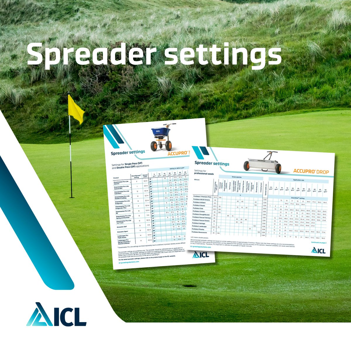 Spreader settings for the AccuPro 360ST and AccuPro DROP are now available.

Using the correct settings is crucial for precise application of granular fertilisers, helping ensure consistent results, minimising waste, and optimising product performance.

Download here: