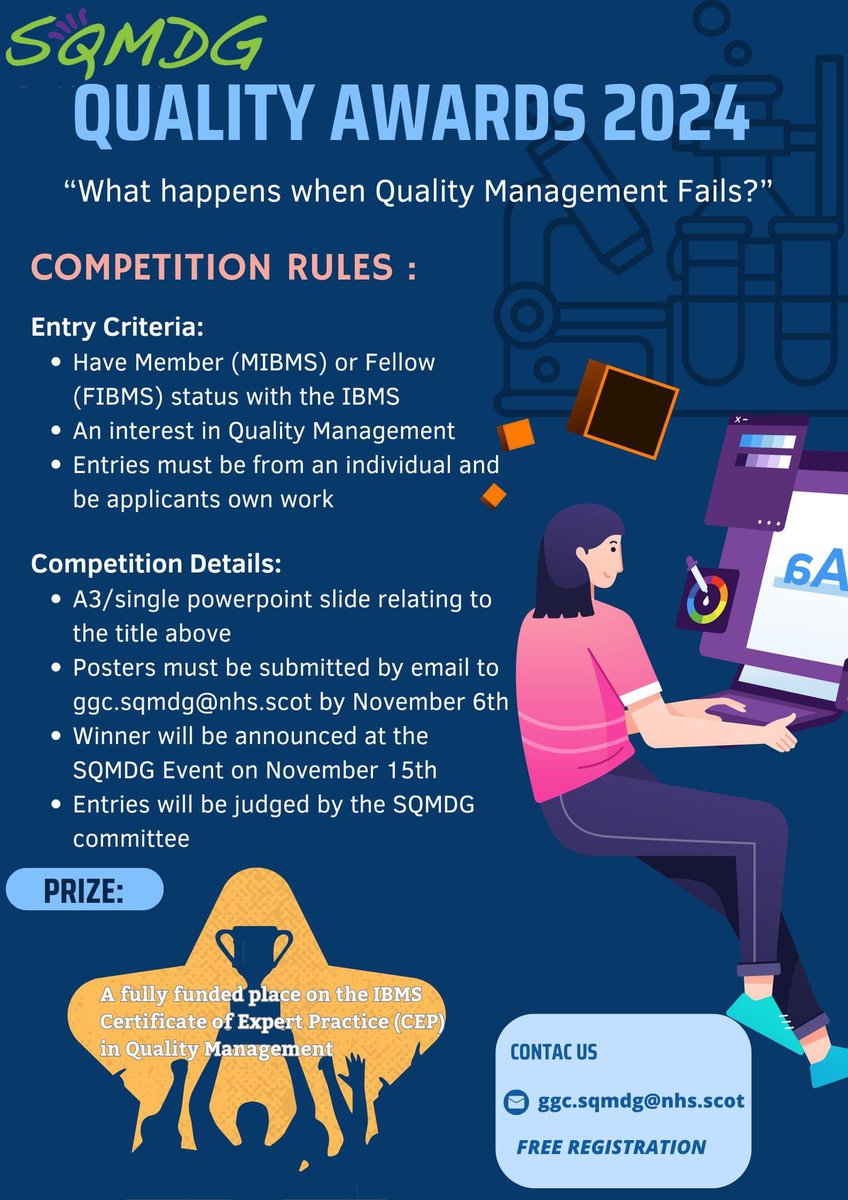 Calling all Scottish members! 
Please see SQMDG’s post below - an exciting competition and opportunity to win a fully funded place on the IBMS CoEP quality course! 

Entries have to be in by Wednesday 6th November! 🔍