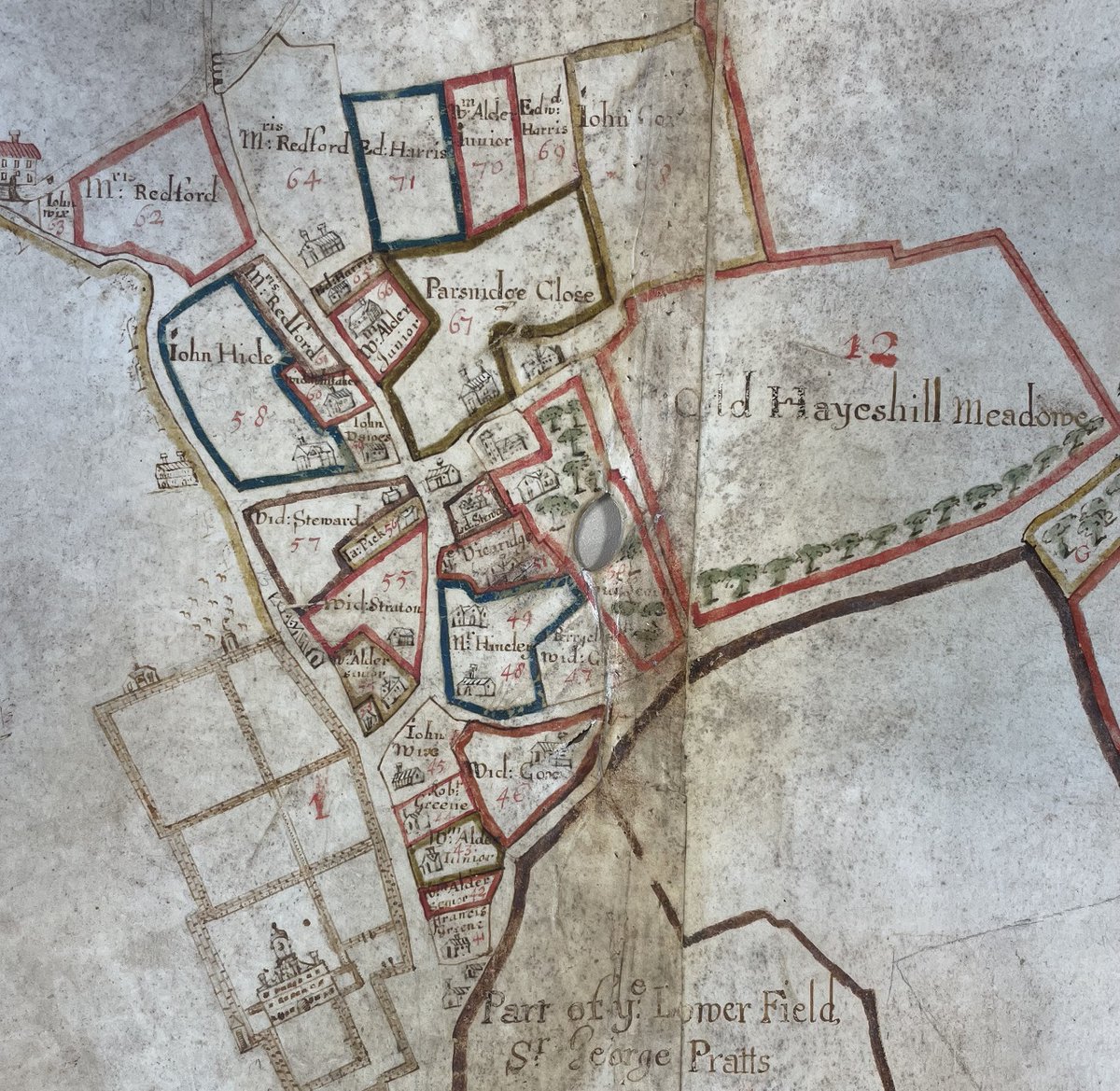 BerksArchives's tweet image. At times like this, you just have to hope the area you are researching isn&apos;t where the hole is! 😅 #ArchiveProblems #InTheSearchroom  📸 : D/EPB/P1 - Map of Coleshill, 1666.