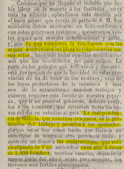 CsarCarams's tweet photo. Clarinho El imparcial (05-05-1846). Um lealista celebra a vitória sobre a Revoluçom Galega e pede acabar também coas suas ideias motoras. Sinala umha das principais: a independência de Galiza. Também informa da lamentável situaçom do país através do início da emigraçom maciça. https://t.co/SfeBucoPkr