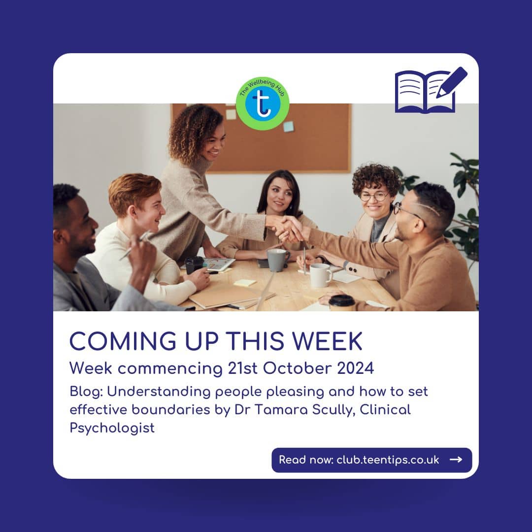 Wellbeing Wednesday Coming up next week on Wednesday 21st October, the Wellbeing Hub will post a blog talking about ‘Understanding people pleasing &amp; how to set up effective boundaries’, kindly lead by Dr Tamara Scully, a clinical psychologist. #oursalesiancommunity