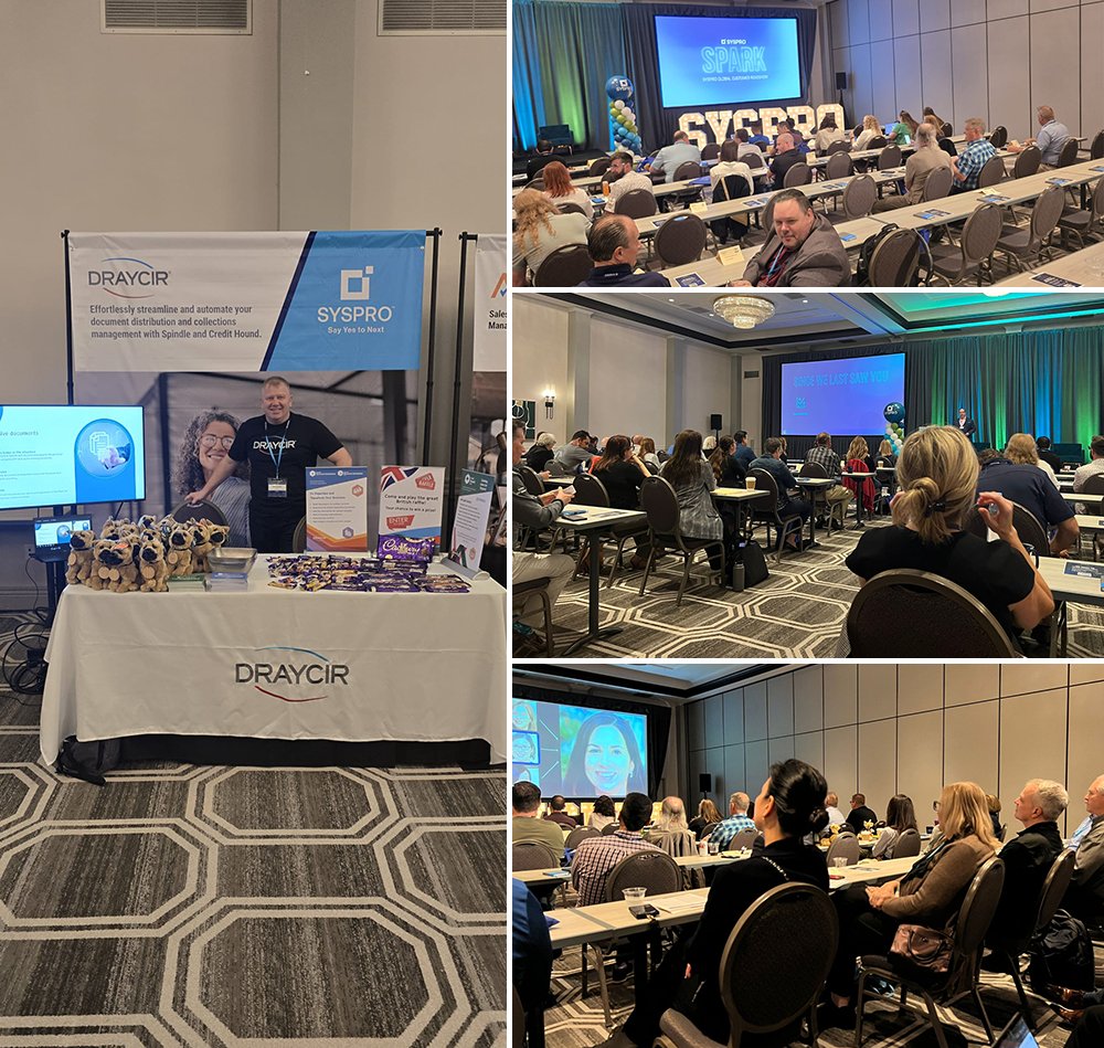 draycir's tweet image. Draycir&apos;s Chris Hazeldine and Tyler Bremner are at the #SYSPROSpark event in San Diego this week! Here are a few snapshots from yesterday’s Customer Day. They&apos;re showcasing Spindle Document Distribution and Credit Hound Cloud for Syspro!
