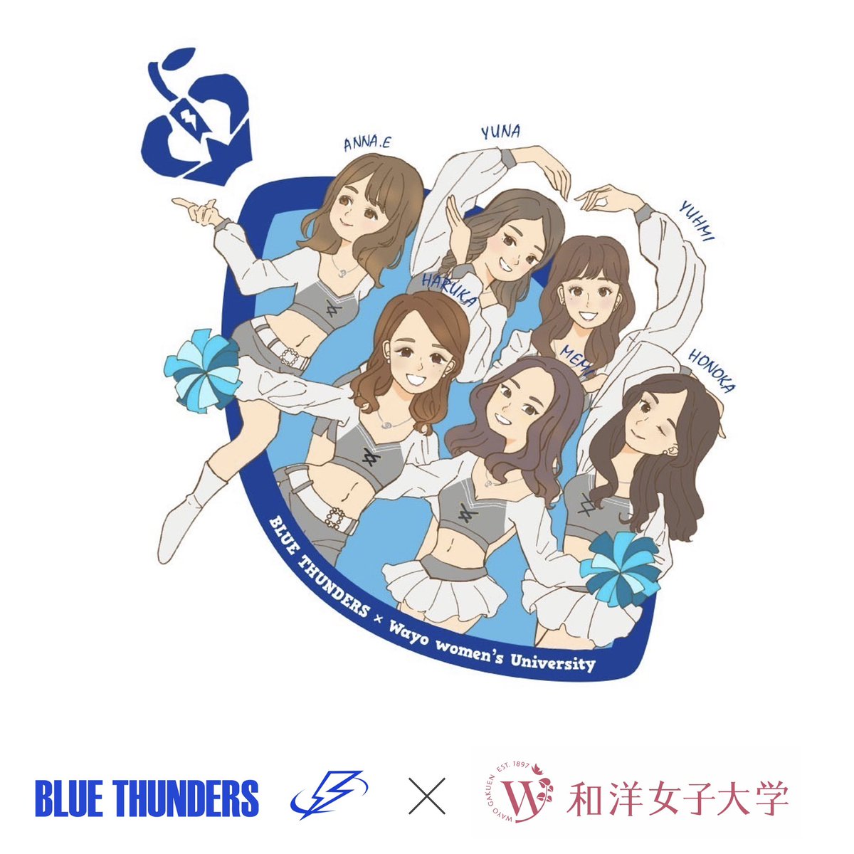 blue_thundersF's tweet photo. 🦋2024 チアTシャツ🦋

⚡️BLUE THUNDERS✖️和洋女子大学🌸

学生コラボ企画🤝第二弾🤝
応援Tシャツとは別に@bluethundersbtc メンバーのイラストをデザインしてくれました☺️
柔らかいタッチで特徴を捉えた素敵なデザインになっています😊
近日販売開始✨

⚡︎ Road to X1 Super ⚡︎
#想いをひとつに https://t.co/n2clSPP7oa