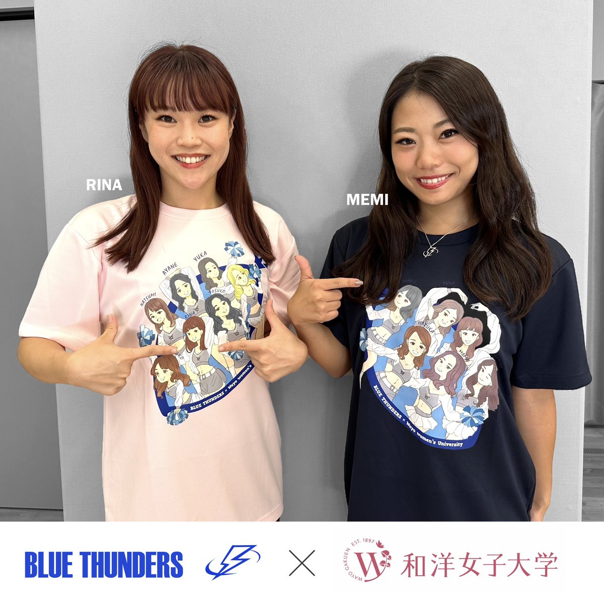 blue_thundersF's tweet photo. 🦋2024 チアTシャツ🦋

⚡️BLUE THUNDERS✖️和洋女子大学🌸

学生コラボ企画🤝第二弾🤝
応援Tシャツとは別に@bluethundersbtc メンバーのイラストをデザインしてくれました☺️
柔らかいタッチで特徴を捉えた素敵なデザインになっています😊
近日販売開始✨

⚡︎ Road to X1 Super ⚡︎
#想いをひとつに https://t.co/n2clSPP7oa