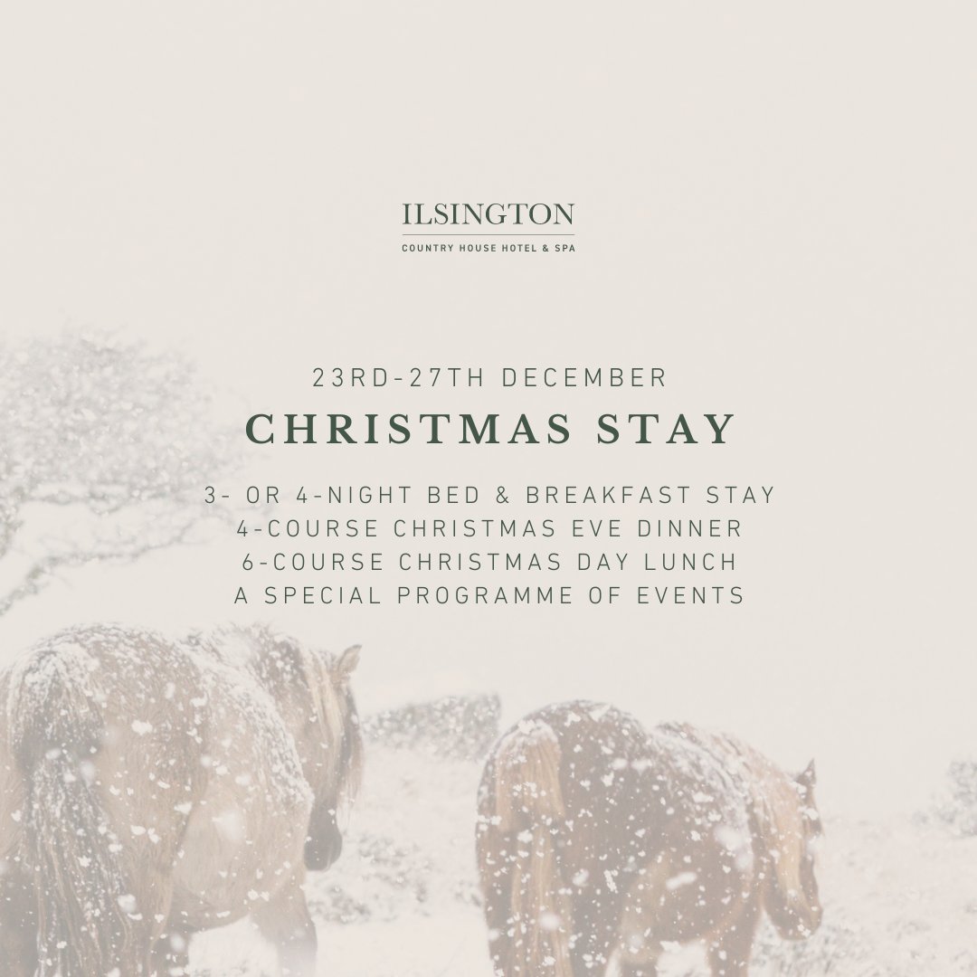Experience the true spirit of Christmas amidst Ilsington's enchanting landscape 🌲

Immerse yourself in the magic of the season with our Christmas package, featuring indulgent multi-course dining, cosy rooms, and a selection of special events to enhance your wondrous stay.

D ...