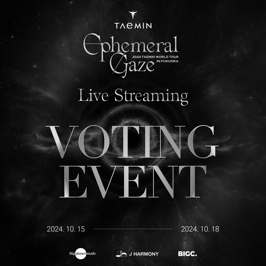 bigc_kr's tweet photo. 2024 TAEMIN WORLD TOUR  [Ephemeral Gaze] IN FUKUOKA🇯🇵 
투표 이벤트🗳

👀시선콘의 최애 착장을 픽하세요!  

🎁후쿠오카 공연 라이브 스트리밍 티켓 (5명)  

📆이벤트 기간: 2024.10.15 ~ 2024.10.18 12:00PM 
🌟당첨자 발표: 2024.10.18

투표하기▶︎https://t.co/yZJjJcOALk

#태민 #TAEMIN #テミン
#WORLD_TOUR #Ephemeral_Gaze
