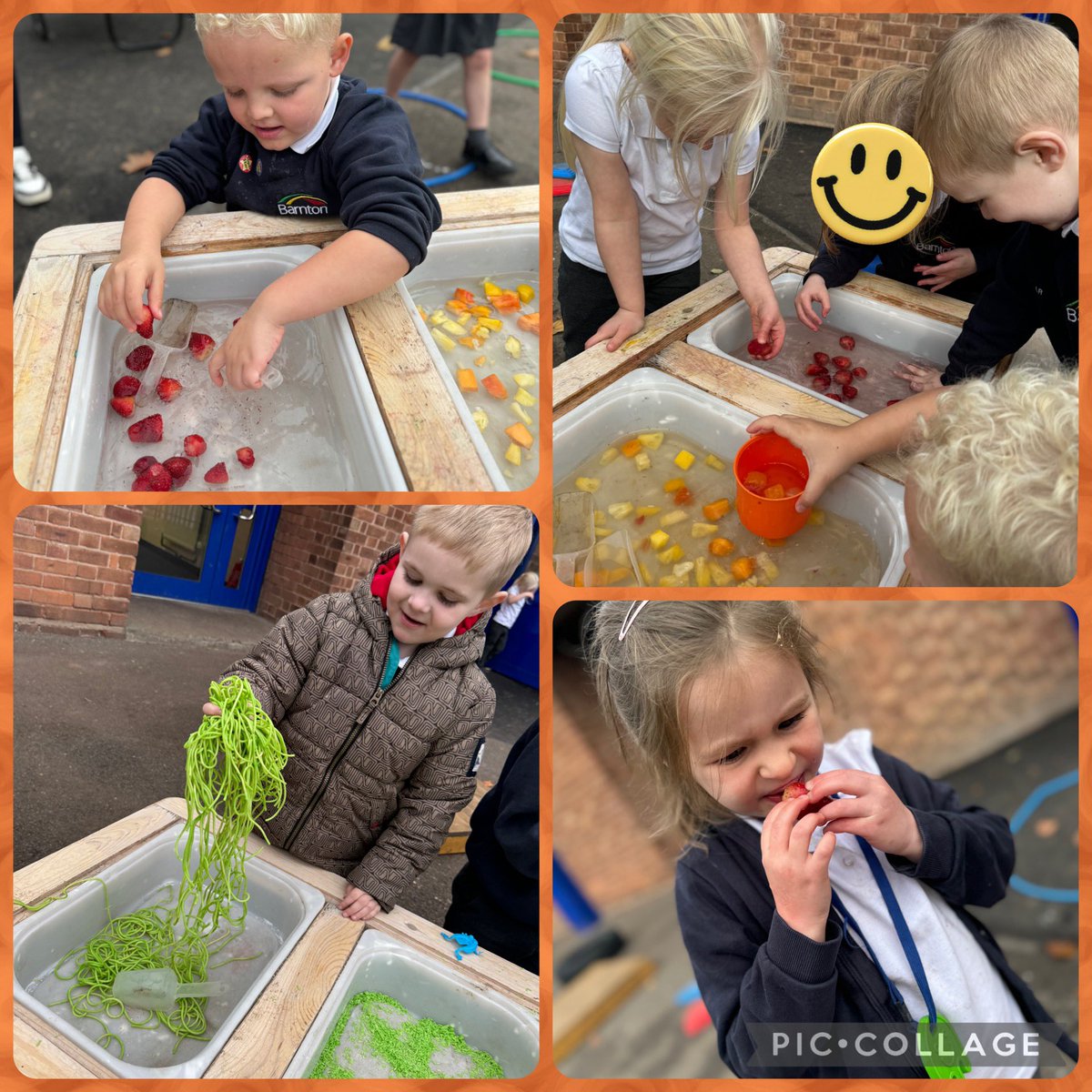 Yesterday we enjoyed exploring different textures through sensory play with food. We especially like liked the fruit in the water. <a href="/BarntonMissR/">Miss Rutter</a> <a href="/BarntonMissP/">Miss Pearce</a>