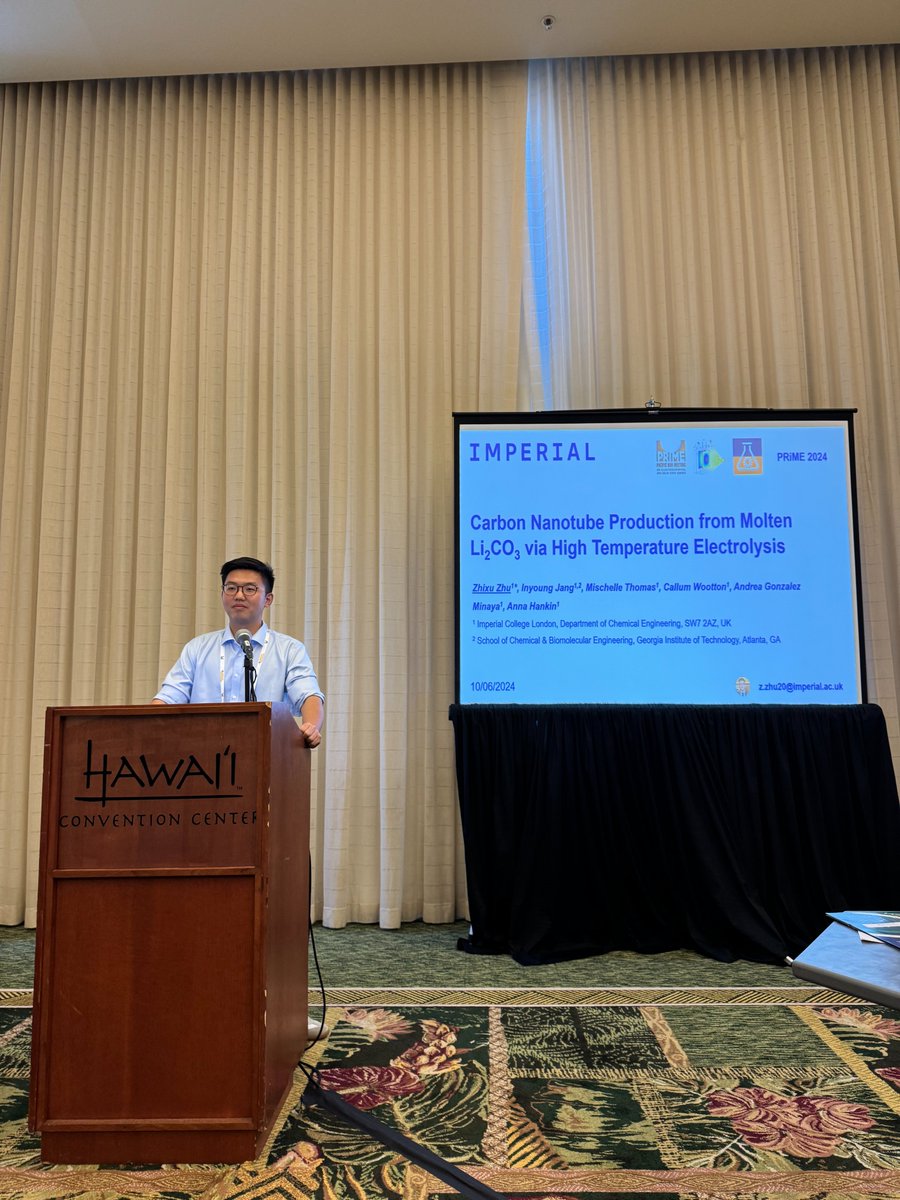 Zhixu-Derek Zhu (@zhixuzhu) on Twitter photo Honoured to present my research on CNT synthesis via high-temperature electrolysis in molten salts at #ECSPRiME! Sharing my work and receiving feedback from top minds in the field was a fantastic experience. #Electrochemistry <a href="/ICL_Electrochem/">Electrochemical Systems Laboratory @ Imperial</a> Honoured to present my research on CNT synthesis via high-temperature electrolysis in molten salts at #ECSPRiME! Sharing my work and receiving feedback from top minds in the field was a fantastic experience. #Electrochemistry <a href="/ICL_Electrochem/">Electrochemical Systems Laboratory @ Imperial</a>