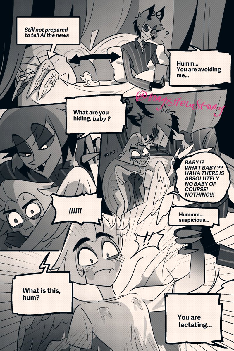 TonyxsteveStony's tweet photo. [Preg Luci week]  
Day 3 / Lactating❣️     
I hope everyone is ok with how Alastor reacts to this...🤭
Al calling Luci "baby" line came from @hornyda17395509🤣

#PregnantLuciferWeek2024 #radioapple
https://t.co/OAUwmE2z4j https://t.co/iFQxebqy8I