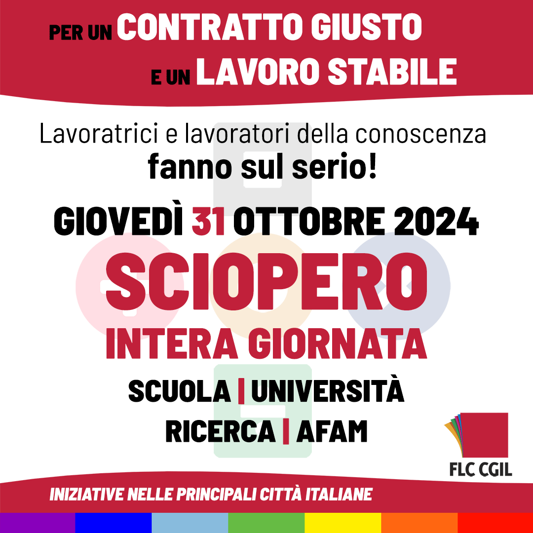 🟥Il #31ottobre sciopero per un contratto giusto e un lavoro stabile.
📌più risorse per il contratto
📌fermare l'autonomia differenziata
📌centralità del contratto collettivo
📌 basta precariato
📌basta tagli
Le ragioni dello #sciopero⤵️
flcgil.it/@3970779