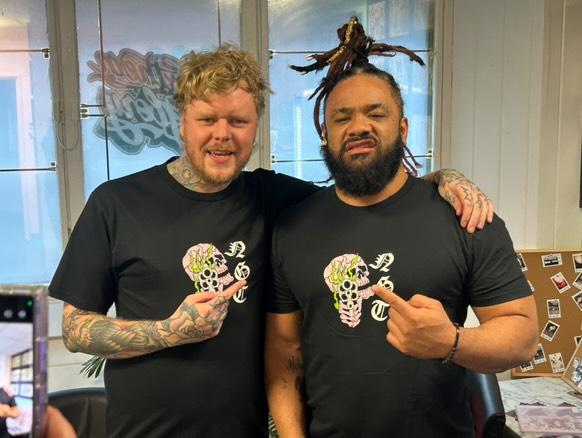 northern_glory's tweet photo. What an absolute pleasure yesterday was for the NG crew , huge shout out to Keith ,Hunter  and @jacobfatu_wwe what a pleasure having you guys over at the studio and getting to meet you all, thankyou  we had the best time , Big love from your Newcastle Family ☠️💖 @WWE https://t.co/HoyIdD3pPG