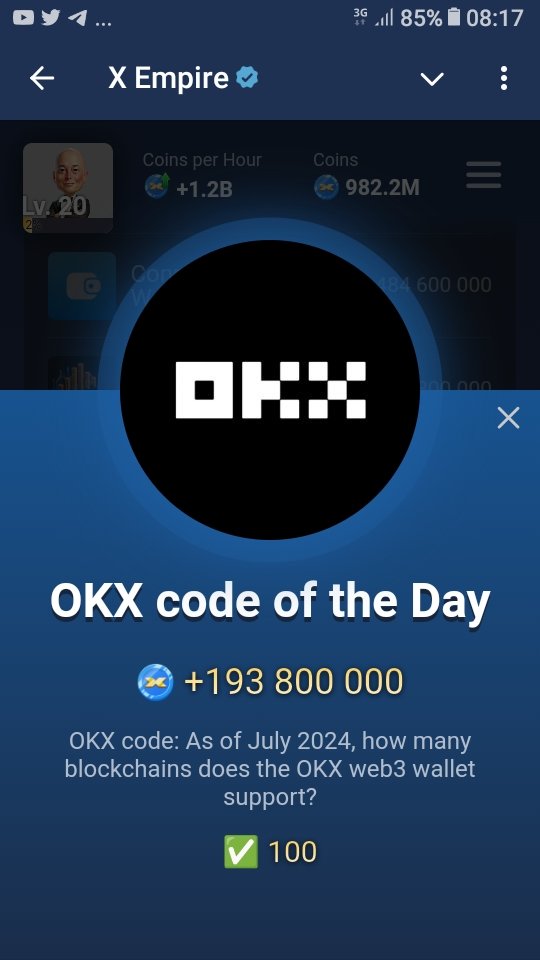 DailyTokenHunt's tweet photo. Musk Empire | X Empire Daily🚀 Combo &amp; Codes

🗓️16 Oct 2024

✅Rebus of the day : Whale 👈

▶️OKX code: 4800✅
▶️Episode 67:15267✅
▶️ Episode 66 :19466✅
▶️ Episode 65 :49165✅
▶️ Episode 64 :17264✅
▶️ Episode 63 :83163✅
▶️ Episode 62 :98162✅

#MuskEmpire #XEmpire #dailycombo https://t.co/RnOKHU1QRh