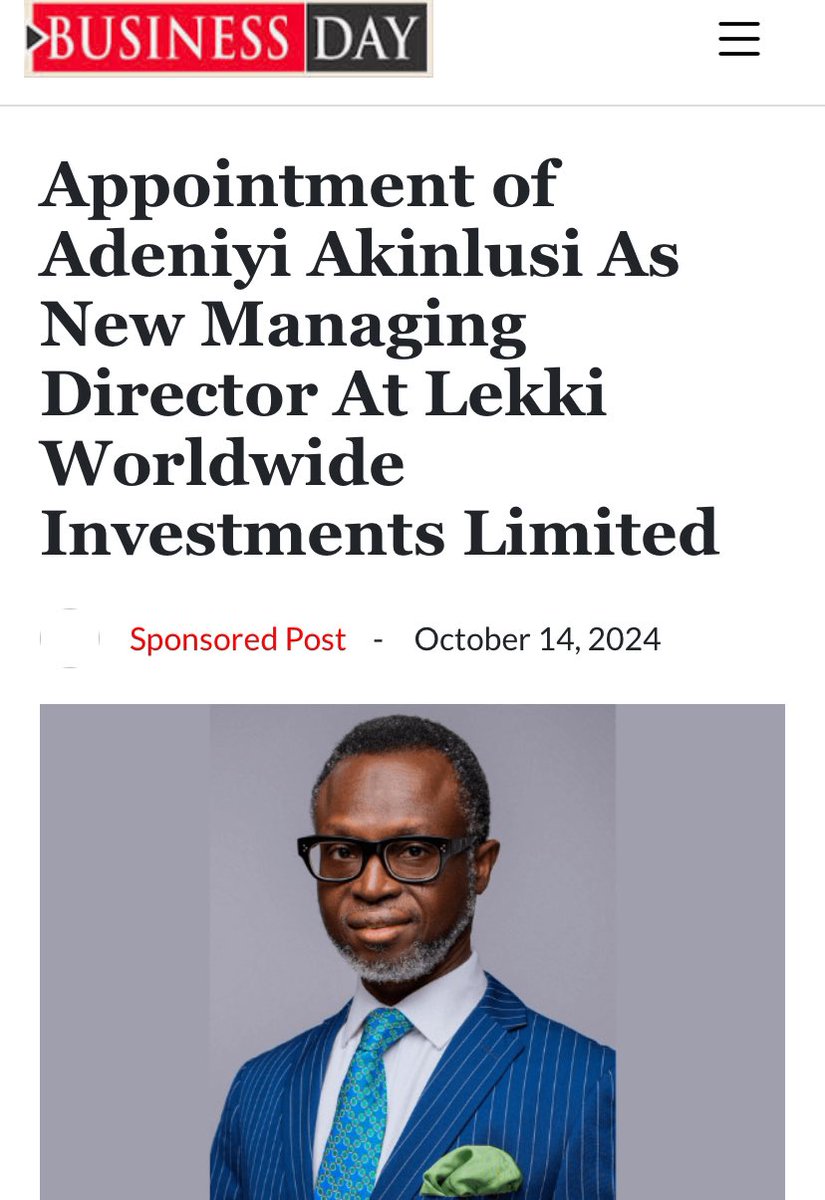 lekkifreezone's tweet photo. Driving growth through strategic leadership.
Meet ADENIYI AKINLUSI,our new MD!

 https: https://t.co/BgOuFaGsFx

#LekkiWorldwideInvestments 
#NewMD 
 #Leadership
 #Investment 
#RealEstate” https://t.co/AMkinBd4pz