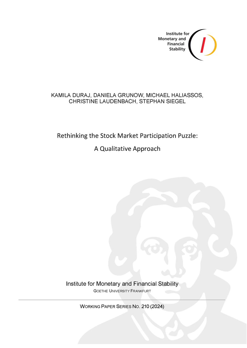 IMFS (@imfs_frankfurt) on Twitter photo The new IMFS Working Paper 210 demonstrates the importance of talking about money and finance. <a href="/KamilaDuraj/">Kamila Duraj</a>, <a href="/GrunowDaniela/">Daniela Grunow</a>, <a href="/Haliassos/">Michael Haliassos</a>, <a href="/C_Laudenbach/">Christine Laudenbach</a> & Stephan Siegel (<a href="/UW/">University of Washington</a>) analyze what people stops from investing in the stock market. #finlit
imfs-frankfurt.de/fileadmin/user… The new IMFS Working Paper 210 demonstrates the importance of talking about money and finance. <a href="/KamilaDuraj/">Kamila Duraj</a>, <a href="/GrunowDaniela/">Daniela Grunow</a>, <a href="/Haliassos/">Michael Haliassos</a>, <a href="/C_Laudenbach/">Christine Laudenbach</a> & Stephan Siegel (<a href="/UW/">University of Washington</a>) analyze what people stops from investing in the stock market. #finlit
imfs-frankfurt.de/fileadmin/user…