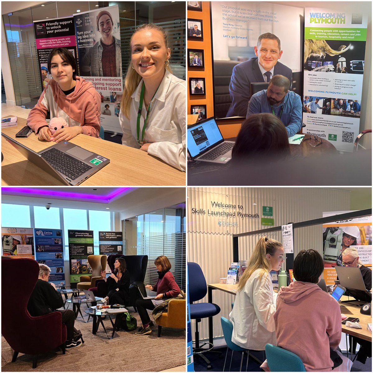 PlymLaunchpad's tweet photo. Great to see so many young people braving the weather to join us for today’s sector session at the #YouthHub. 

Drop in between now at 2pm to explore opportunities across Plymouth’s most in-demand sectors, and to discuss mentoring and Princes’s Trust programmes. 
#Skills4Plymouth https://t.co/rI6unkI1Uz
