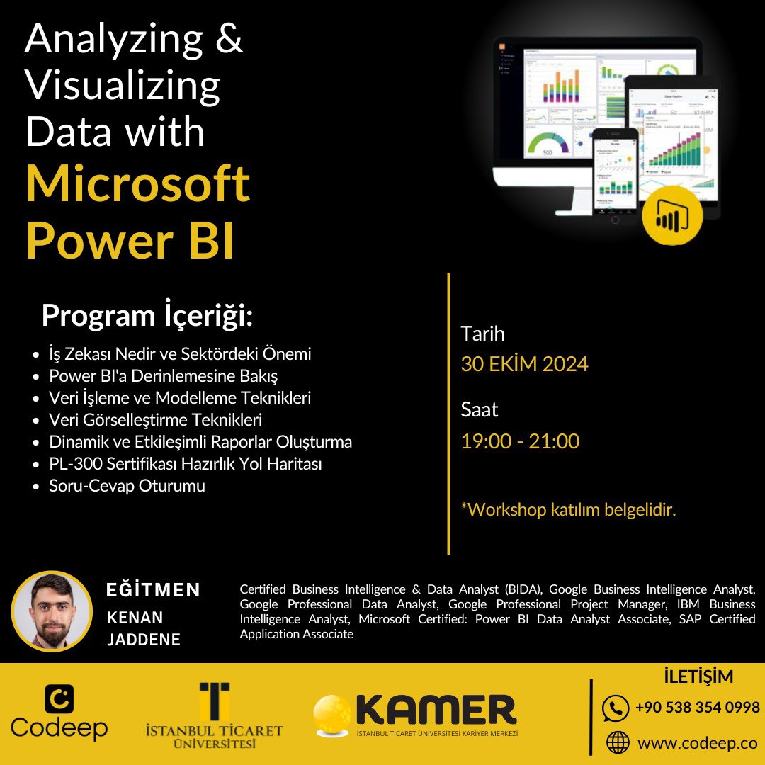 ticaretkamer's tweet photo. Power BI ile İş Zekası ve Raporlama (Ücretsiz + Katılım Belgeli Workshop)
Başvuru İçin: https://t.co/oPb5V4q9uw  

@Codeepco https://t.co/eWfZkiZcAh