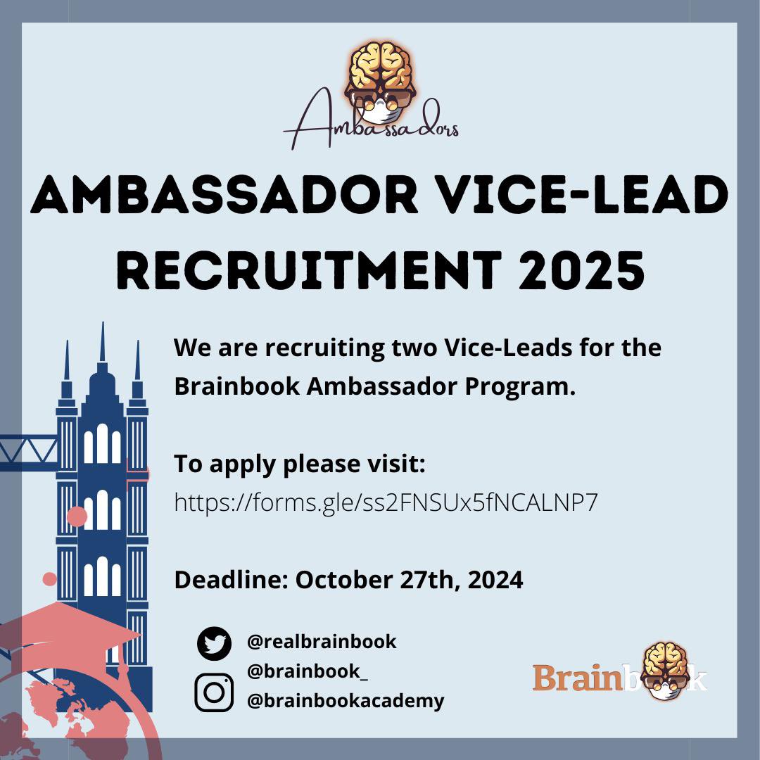 The Brainbook ambassador team are recruiting! 🧠 Apply using the link above, we look forward to your applications and welcoming you to the Brainbook committee!
Apply here: docs.google.com/forms/d/e/1FAI…