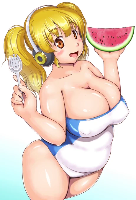9年前に描いたすーぱーぽちゃ子さんを今の感覚で修正するという遊び。JPEG形式の画像しか残ってないので、上からベタ塗りして修正してます。 