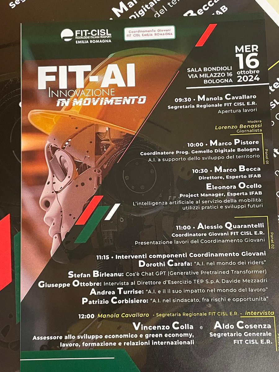 FitERCisl's tweet photo. Con l'assessore allo sviluppo economico e green economy, lavoro, formazione e relazioni internazionali @colla_vincenzo e il Segretario Generale Fit Cisl ER @aldo_cosenza si discute sull'impatto dell'AI nel mondo del lavoro e si analizzano i pro e i contro di tale innovazione . https://t.co/eHEZibgbBN