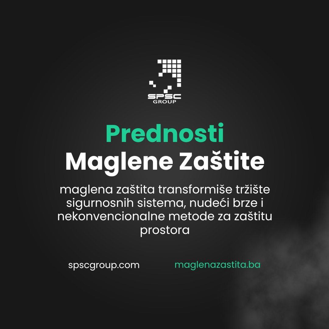 spscgroup's tweet photo. Maglena zaštita donosi revoluciju na tržištu sigurnosnih sistema! 

Ova inovativna tehnologija pruža brze i nekonvencionalne metode zaštite prostora!

Zaštitite svoj prostor efikasno i diskretno. 💨

 #MaglenaZaštita #URFog #InovacijaSigurnosti #SPSCGroup #SigurnostProstora https://t.co/J1N2eNEN2c