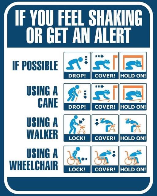 SCEMD's tweet photo. 1 day away: The Great ShakeOut
It's the world's largest earthquake drill
Are you shaking out at 10:17a on 10/17?
Here's how to Drop, Cover and Hold on.
If u have trouble getting up from or down to the ground read more: https://t.co/9BRRzE8XqH
#EarthquakePrepweek https://t.co/YiOlMW3Rgk