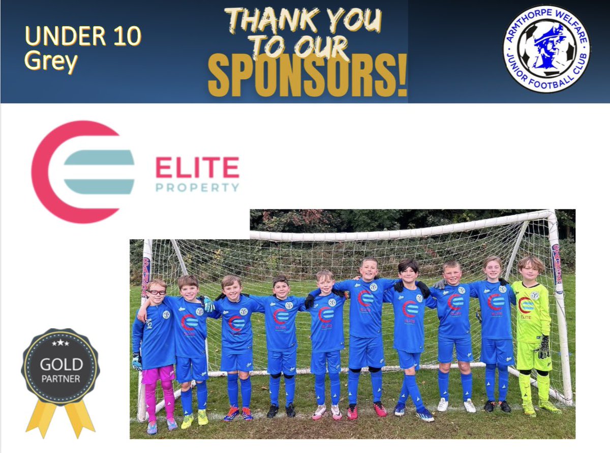SPONSOR SHOUTOUT - ELITE PROPERTY

A massive thank you to Chris and the team at ELITE PROPERTY who have kindly sponsored our UNDER 10 GREY with their kit for this season. 

Why not head across to Elite’s page and give them a like and a follow.