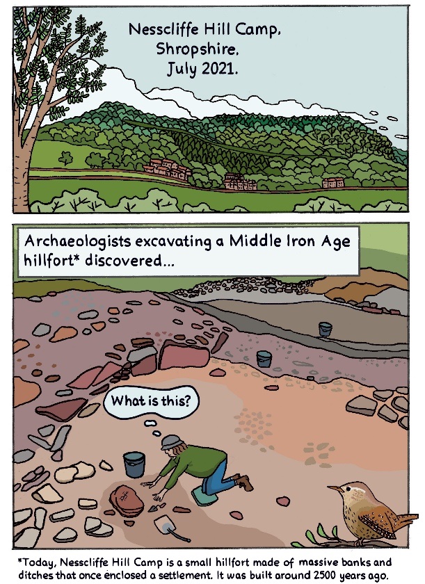 A lovely new comic book about the discovery and challenges of interpretation of a petroglyph found out of context in the entrance passageway of the hillfort at Nesscliffe. Link follows: 1/
#hillfortswednesday