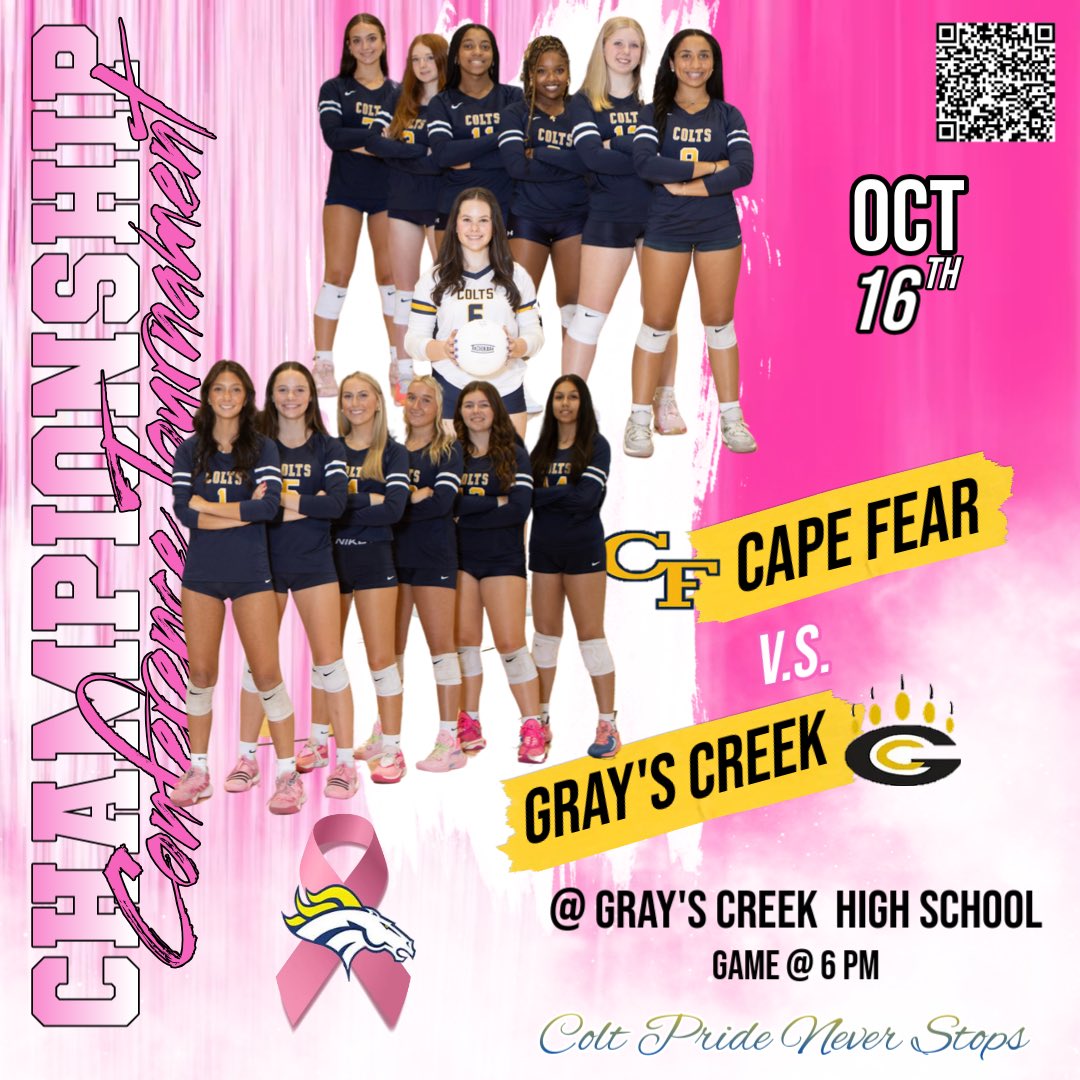 CFHS_Volleyball's tweet photo. Final Round of the Conference Tournament is away v.s. the Gray’s Creek High School Bears!

Wednesday, October 16th
Game @ 6 PM

#capefearcolts #coltprideneverstops #capefearvolleyball #onceacoltalwaysacolt #cultureofaccountability #brandedforlife https://t.co/kMdG1DR4JN