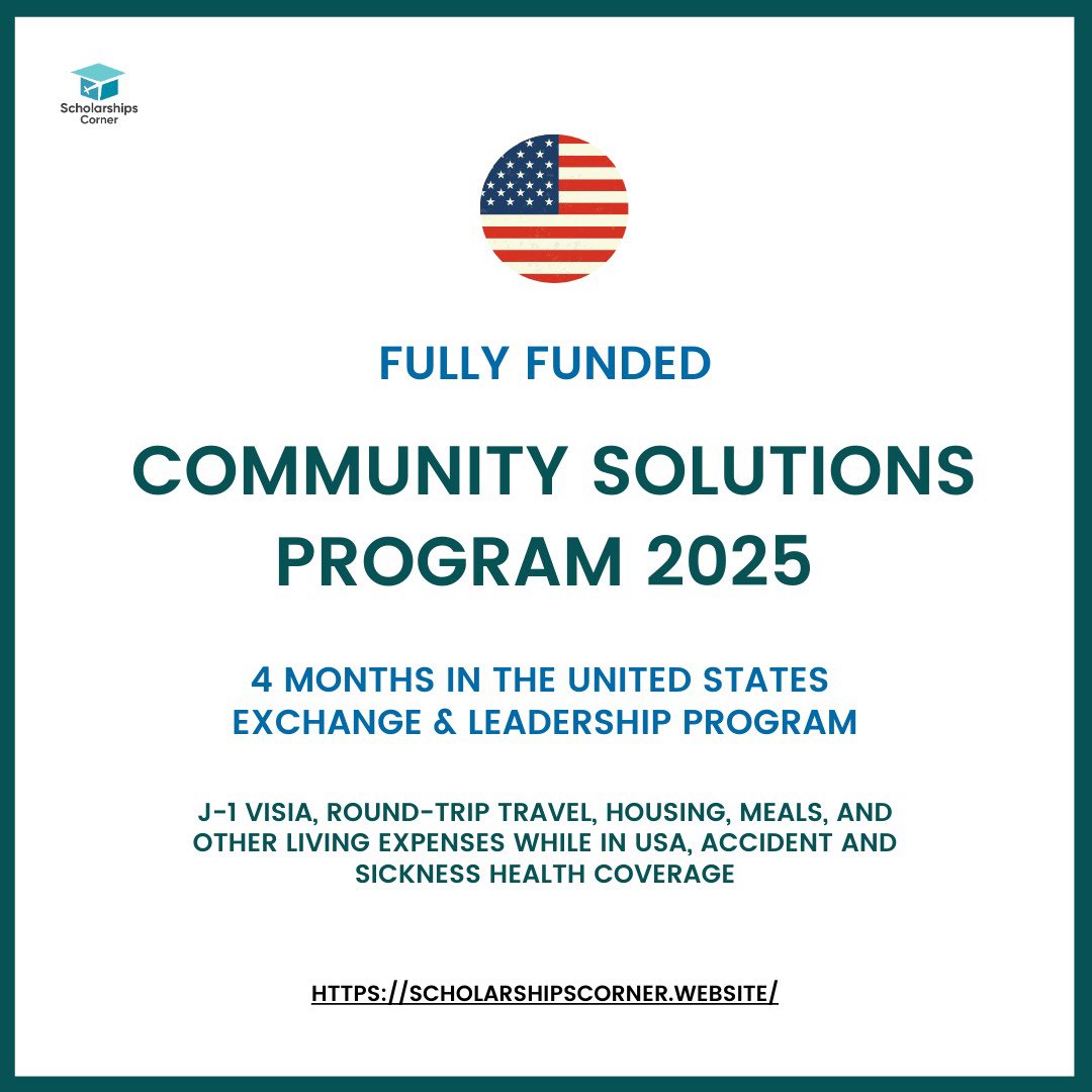 scholar_corner's tweet photo. Community Solutions Program 2025 in the USA | Fully Funded
Duration: 1year-long professional leadership development program | 4 months in the USA
Link: https://t.co/UmhRcmXA3j
Deadline: November 13, 2024.
Credit: IREX
#ScholarshipsCorner #CommunitySolutionsProgram https://t.co/5ejK8yntAE