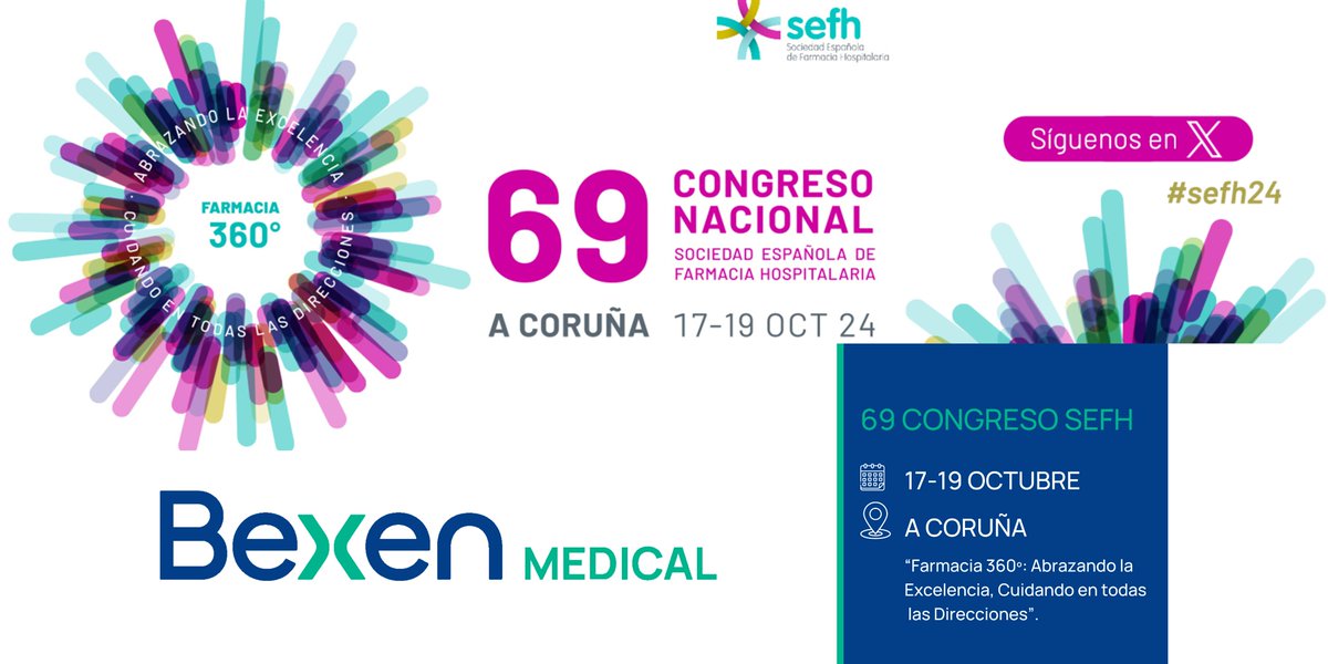 69 Congreso Nacional de <a href="/sefh_/">S.E.F.H</a> 
📆 Del 17 al 19 de octubre, Palacio Congresos A coruña

Este año bajo el lema “Farmacia 360°: Abrazando la Excelencia, Cuidando en todas las Direcciones.
Descarga el programa ⬇️
69congreso.sefh.es/img/programa-c…
#sefh24  #FarmaciaHospitalaria #BexenMedical