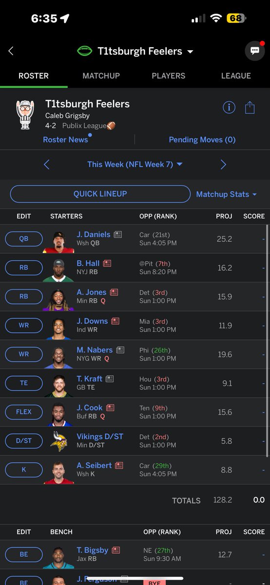 RatioL690's tweet photo. @17gamepace Yo @17gamepace , I want a better receiver depth... Should I trade away hall,Jones or cook? And what receiver should I target trading for with them https://t.co/39080kyWkk