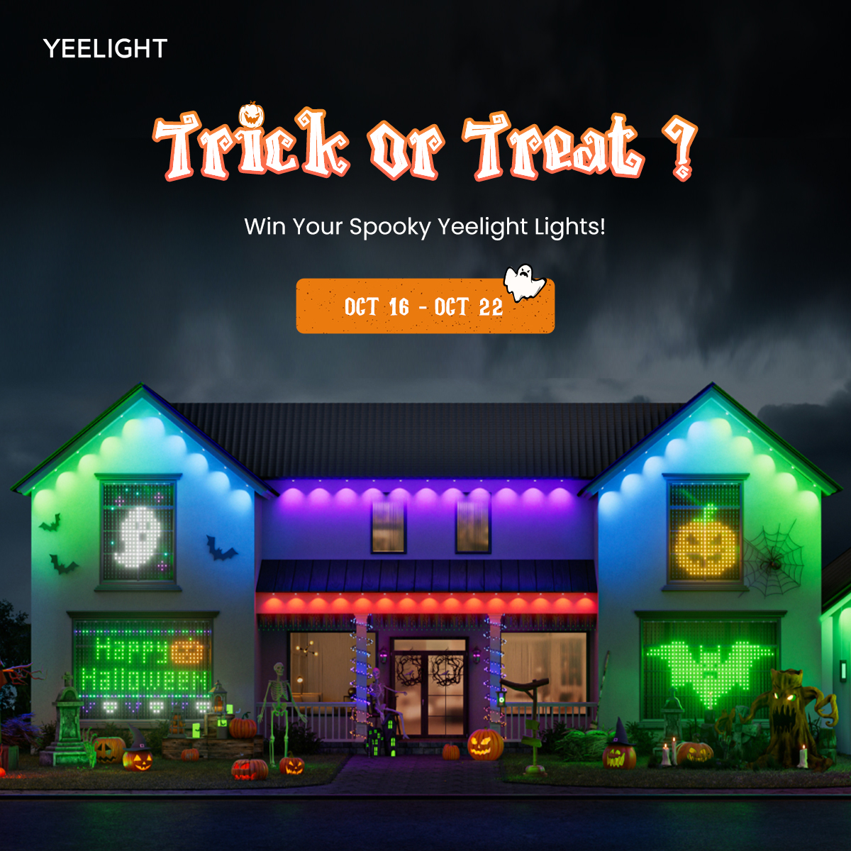 Yeelight's tweet photo. #Giveaway!🌟 Looking for #Halloween ideas? #Yeelight is here to brighten up your celebrations! 
Enter: 
Follow &amp; like this post
Share this post
Extra: comment with Yeelight gadgets
Oct 16-22 on FB, Ins, X, and TikTok, and 4 winners will receive one item from #LightShow package! https://t.co/wDBeTQjSeH