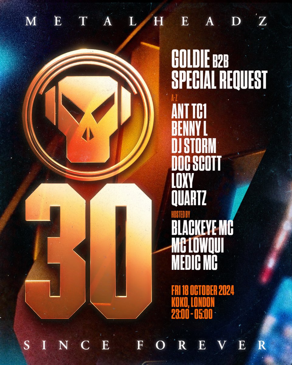 metalheadzmusic's tweet photo. The unmissable weekend that sees us draw the 30 Years of Metalheadz tour to a close in London on Friday and Bristol on Saturday 💀

Friday - https://t.co/Azrzv7Mzgp

Saturday - https://t.co/7rtyfTIKQi https://t.co/vjlpQRoWEk