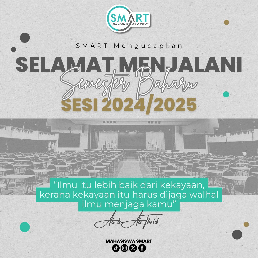 MahasiswaSmart_'s tweet photo. Semester baharu membuka tirainya. SMART ingin mengucapkan Selamat Pulang ke Kampus kepada semua mahasiswa Universiti Putra Malaysia.

Ayuh kita mulakan semester baharu kali ini dengan penuh bersemangat dan azam yang teguh untuk teruskan tugas kita sebagai seorang pelajar. https://t.co/GBgZ8VRwb8