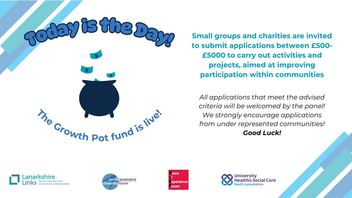 All you need to know and the application form for Round 2 of the Growth Pot Fund can be found through this link -
nldforum.tfaforms.net/f/growthpotrnd2

#NorthLanarkshire #FundingOpportunity #Participation #Engagement #Community #LanarkshireLinks