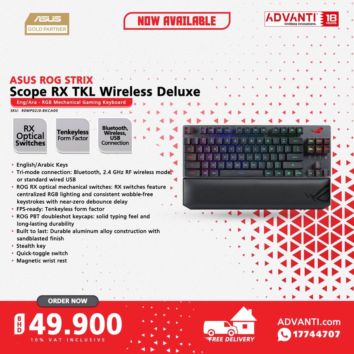 ADVANTIGroup's tweet photo. ◀Swipe Left for more!
🔽NOW AVAILABLE!🔽

🔴ASUS Gaming Peripherals!🔴

📦 FREE DELIVERY! 🚚
▶10% VAT Inclusive

#ADVANTI #Asus #Gaming #Peripherals #TechDeals #Bahrain #Manama #Saar https://t.co/USFJjWqzWZ