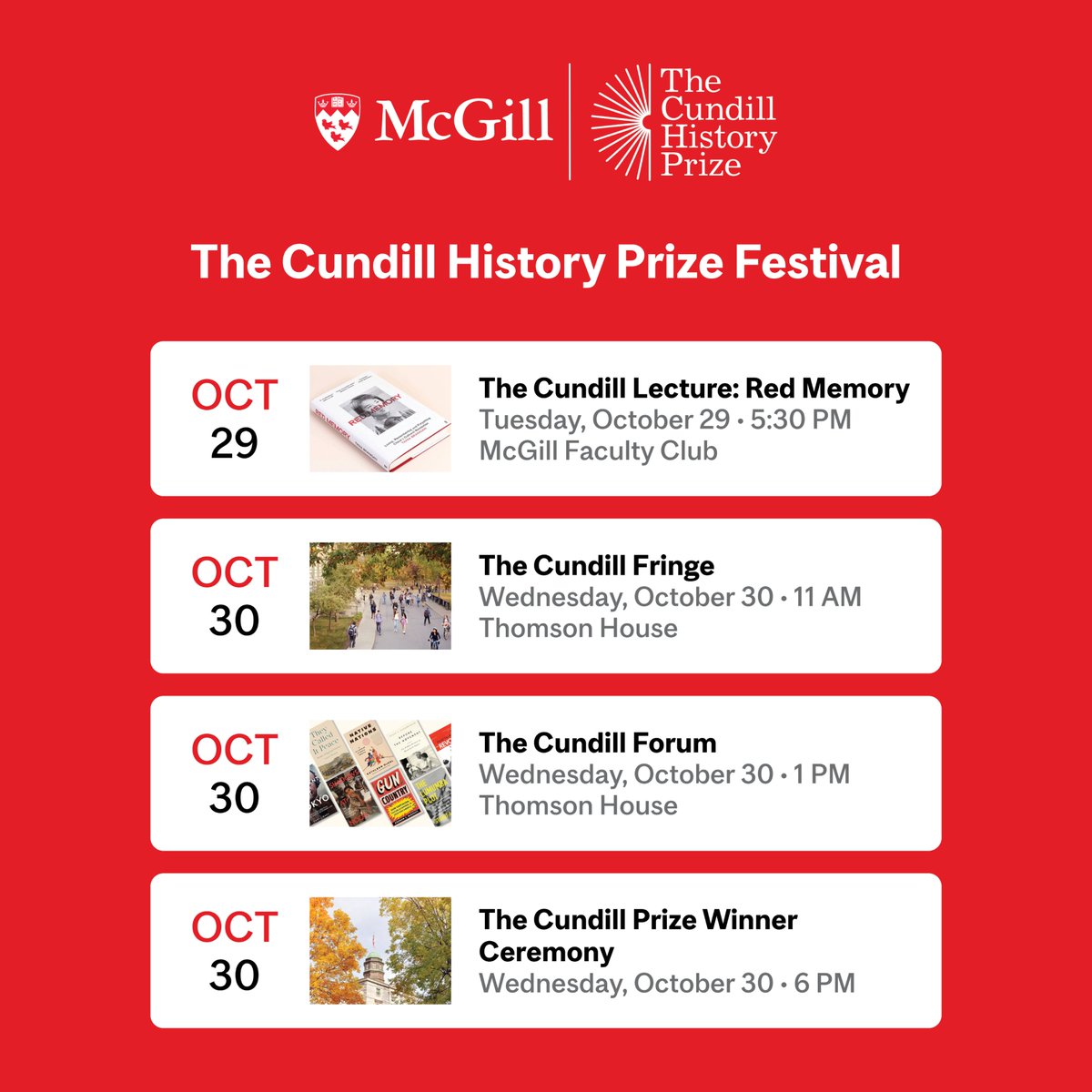 Cundill History Prize (@cundillprize) on Twitter photo Tickets below! 🎟️
Cundill Lecture with 2023 winner <a href="/taniabranigan/">tania branigan</a>: eventbrite.ca/e/the-cundill-…
Cundill Fringe with students from <a href="/mcgill_HCS/">McGill History and Classical Studies</a>: eventbrite.ca/e/the-cundill-…
Cundill Forum with 2024 finalists Gary J. Bass, <a href="/KathleenADuVal/">Kathleen DuVal</a> and Dylan C. Penningroth: eventbrite.ca/e/the-cundill-… Tickets below! 🎟️
Cundill Lecture with 2023 winner <a href="/taniabranigan/">tania branigan</a>: eventbrite.ca/e/the-cundill-…
Cundill Fringe with students from <a href="/mcgill_HCS/">McGill History and Classical Studies</a>: eventbrite.ca/e/the-cundill-…
Cundill Forum with 2024 finalists Gary J. Bass, <a href="/KathleenADuVal/">Kathleen DuVal</a> and Dylan C. Penningroth: eventbrite.ca/e/the-cundill-…