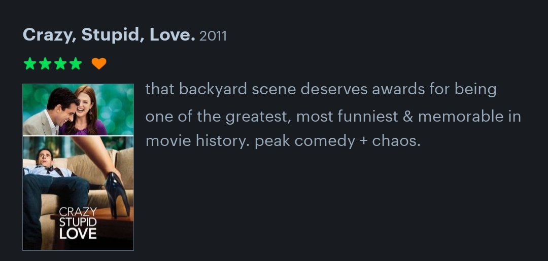 Saravan_movieRW's tweet image. #CrazystupidLove (2011) iMDb-7.4
🎬Comedy ⭐7.75/10
Hero's heartbroken after his wife's affair, he started picking up woman at a bar, his frd advice

Feel good comedy drama😍, This movie's funniest twist 😂🤣 I've ever seen, 3mins backyard scene at the end nonstop laughter🤣🤣