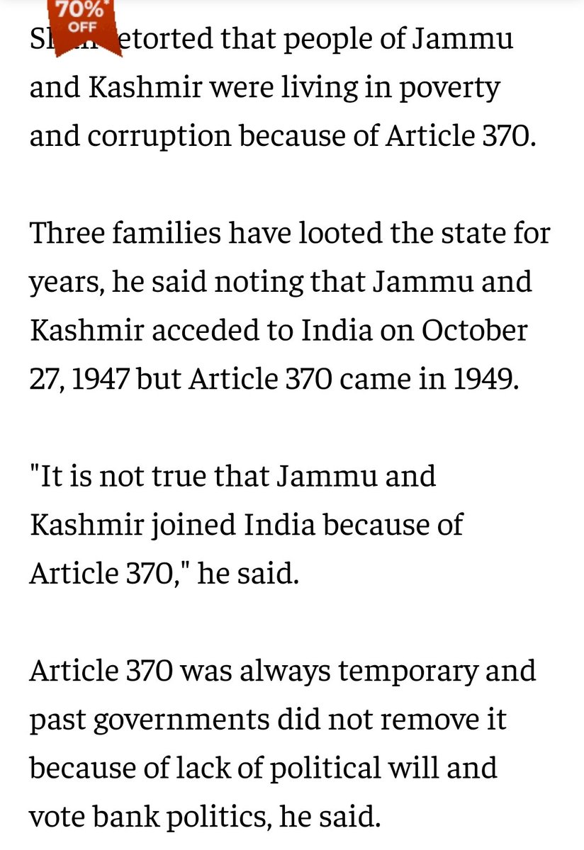 HS_DKF's tweet photo. The @BJP4India and its allies claimed at the time of abolition of Article 370 (which I completely support) that 3 families have looted Jammu & Kashmir for the past so many years. The three families being:

1. The abdullas.
2. The muftis.
3. The Gandhi Nehru.

It was claimed that abolition of Article 370 will result in elimination of the clout of these 3 families. Many claims in relation to terrorism were also made by the BJP.

Lets analyse what has happened since the abrogation of Article 370.

1. Terrorists continue their targeted killings of Hindus.
2. The abdullas (one of the 3 families) is back in power with the BJP not getting votes from the valley.
3. Ladakh is struggling with prominent people protesting for their rightful representation (as of now I understand that there is no separate assembly for the union territory of Ladakh).
4. The people of jammu (majority being Hindus) continue to play a second fiddle role in government formation in J&K.
5. The kashmiri pandits continue to be displaced without any hope for getting their land/properties/life back.
6. The state continues to enjoy huge amounts of money being granted to it in the name of development.
7. The state machinery in J&k continues its tacit support for Terrorists and their sympathizers.

Did the abrogation of Article 370 really achieve the objectives it was desired to achieve? Will @narendramodi or @AmitShah answer this critical question?

@JaipurDialogues @mysatish20 @ARanganathan72 @pushkal_dwivedi @Sanjay_Dixit @AtriNeeraj @RituRathaur @AkhilBha58 @Bharatvidya1 @jyotiTpandey05 @iHardikB @OpIndia_com @ShefVaidya @SushantBSinha @mrsinha @GabbbarSingh @GauraaRani @Deyveeka @mariawirth1 @ByRakeshSimha @MNageswarRaoIPS @UnSubtleDesi @Iyervval @PraveenkNagpal @blackswanwins @PTI_News @Shubham_fd @BefittingFacts @ganakar @gcpcloudlearner @Geeta_Saarthi @Diwedi01 @mediacrooks @GeneralBakshi @Newsumindia @ronpsdesai @Thakur_VishalS