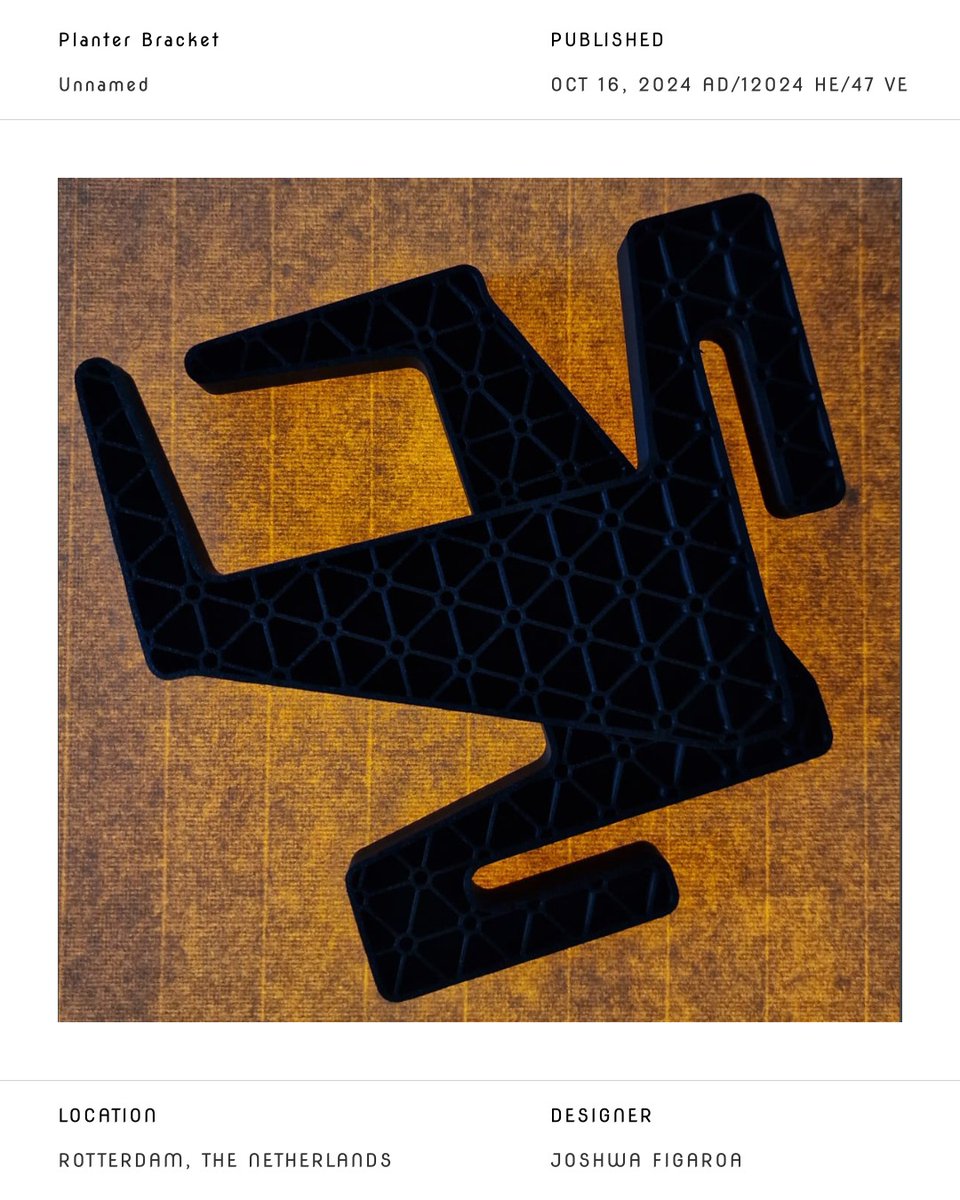 JoshwaFigaroa's tweet image. Custom 3D Printed Prototype Fence Planter Brackets for a Client. 
I-Beam x IsoGrid Support Structure.
#gardening #isogrid #ibeam #planter #bracket #wallmount #3dprinted #fenceplanters #rhino3d