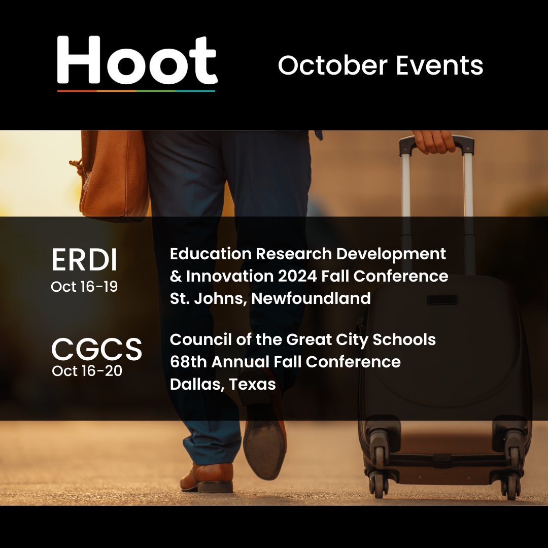hootreading (@hootreading) on Twitter photo This October, Hoot is on the road! 🚗
Find us at the <a href="/erdius1985/">Education Research & Development Institute</a> ERDI Fall Conference in St. John’s, NL from Oct 16-19.
and the <a href="/GreatCitySchls/">CGCS</a> CGCS Fall Conference from Oct 16-20.
We're excited to connect with education leaders across North America!
Hope to see you there! This October, Hoot is on the road! 🚗
Find us at the <a href="/erdius1985/">Education Research & Development Institute</a> ERDI Fall Conference in St. John’s, NL from Oct 16-19.
and the <a href="/GreatCitySchls/">CGCS</a> CGCS Fall Conference from Oct 16-20.
We're excited to connect with education leaders across North America!
Hope to see you there!