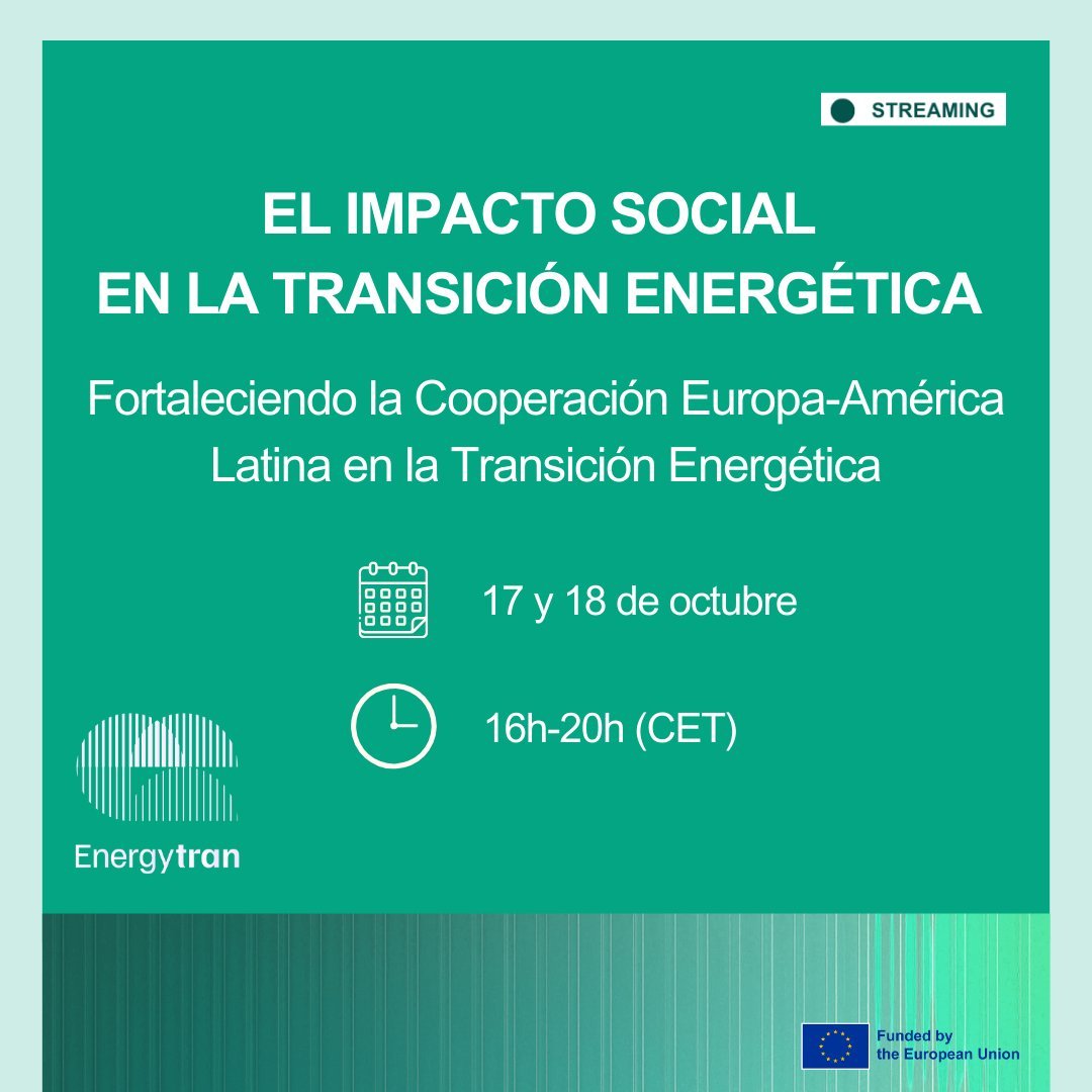 LifeWatchERIC's tweet photo. 📅On 17 and 18 of October, @CSIC is holding the #Energytran project second Virtual Thematic Event.
👉 Join the discussion dedicated to #energy transformation's social impact in Europe and Latin America. 
🛜 Online from 16 to 20 (CEST).
Registration 🔗 https://t.co/aZRu9k6G6K https://t.co/4VpZYRwnZc