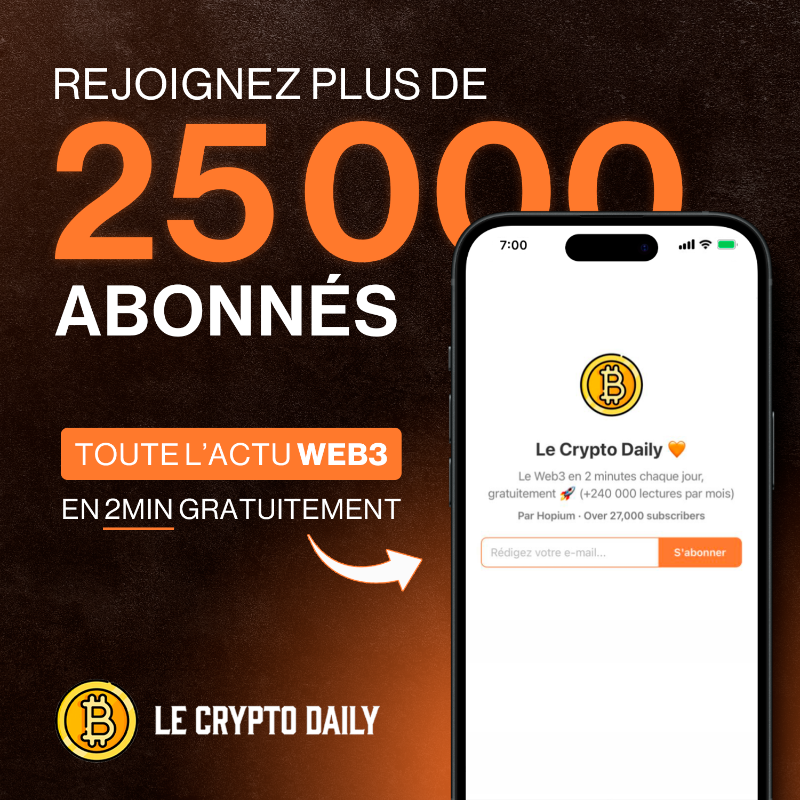 LeCryptoDaily's tweet photo. 🟠 Rejoignez la newsletter n°1 en France pour rester informé de l'actualité crypto en 2 minutes 🇫🇷