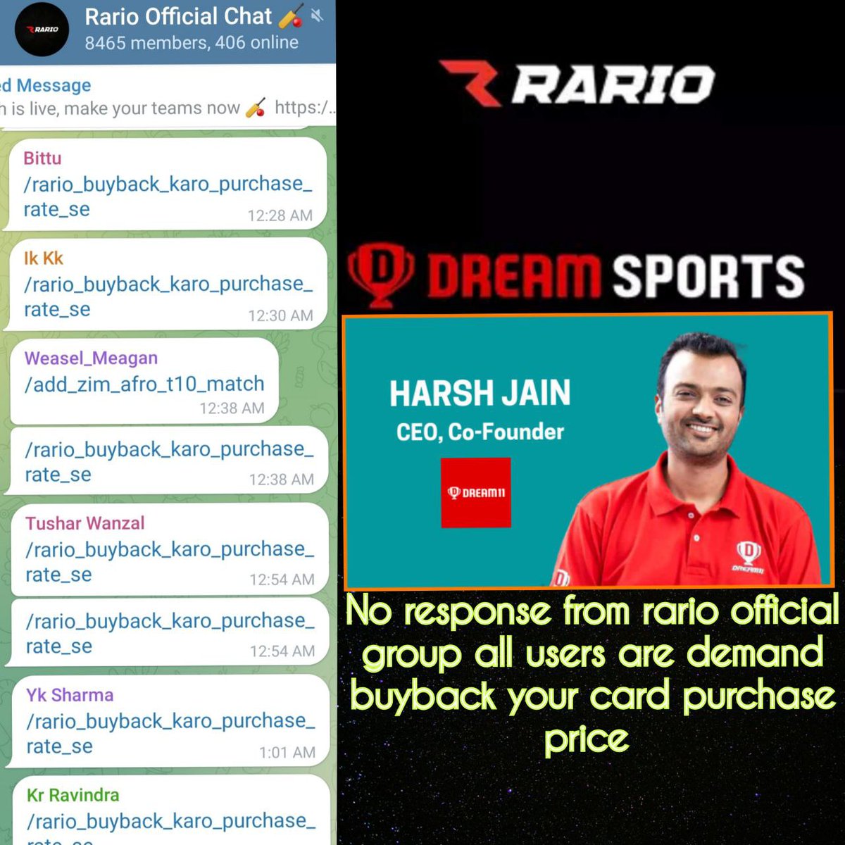 HARSHITGUP76966's tweet image. What Harsh Jain thinks about FIFS and how is handling it, is clear in the attached images. ?!!
Only single demand to @rariohq , simply #BuybackatPurchasePrice - the Currently useless NFT Cards.
And put the user's investments back in their pocket.
#FightfortheRight
#RarioBuyback