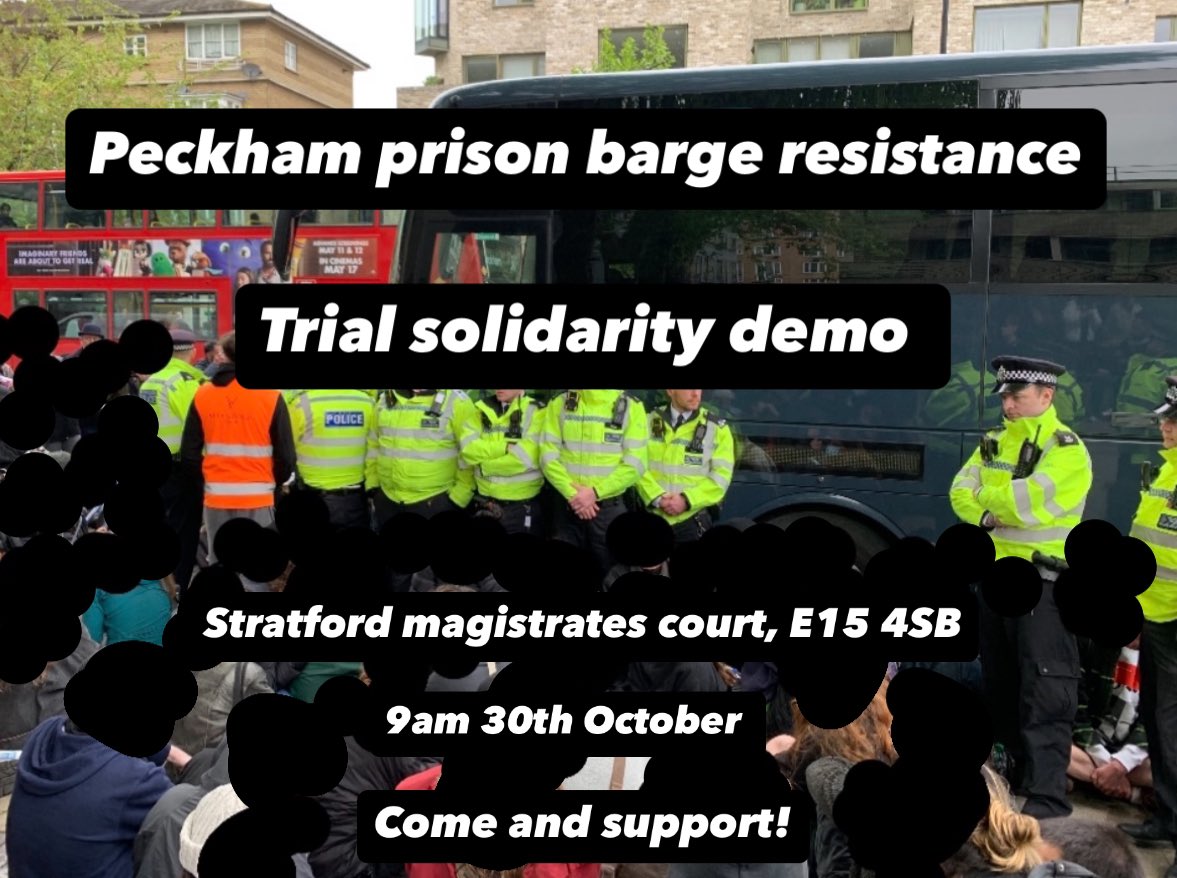 ⛓️‍💥Trial solidarity demo ⛓️‍💥

Many were arrested resisting prison barge transfers and detention earlier this year, with 25+ charged so far - and trials have started.

Please come to support a group on trial: 9am on 30th October, at Stratford magistrates court, E15 4SB.