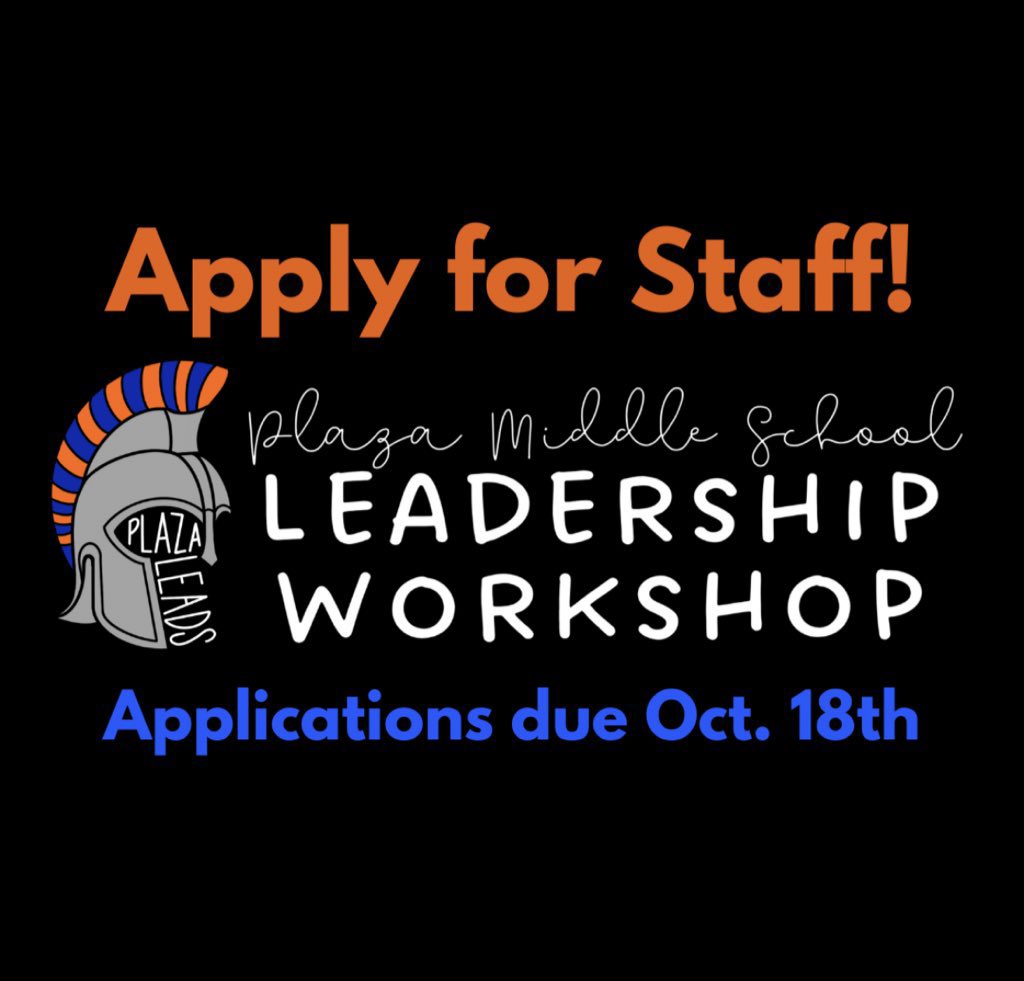 Mrs. Ellie Ingram (@mrsingramteach) on Twitter photo ⭐️ATTENTION VBCPS High Schoolers⭐️We want YOU to apply for <a href="/plazamiddle/">Plaza Middle</a> Leadership Workshop Staff 💙🧡 Applications are due this Friday❗️Check out the application for the meeting dates🌟Workshop is on Saturday, Dec. 7th🎉 forms.gle/RtGwmYpKonw14A… ⭐️ATTENTION VBCPS High Schoolers⭐️We want YOU to apply for <a href="/plazamiddle/">Plaza Middle</a> Leadership Workshop Staff 💙🧡 Applications are due this Friday❗️Check out the application for the meeting dates🌟Workshop is on Saturday, Dec. 7th🎉 forms.gle/RtGwmYpKonw14A…