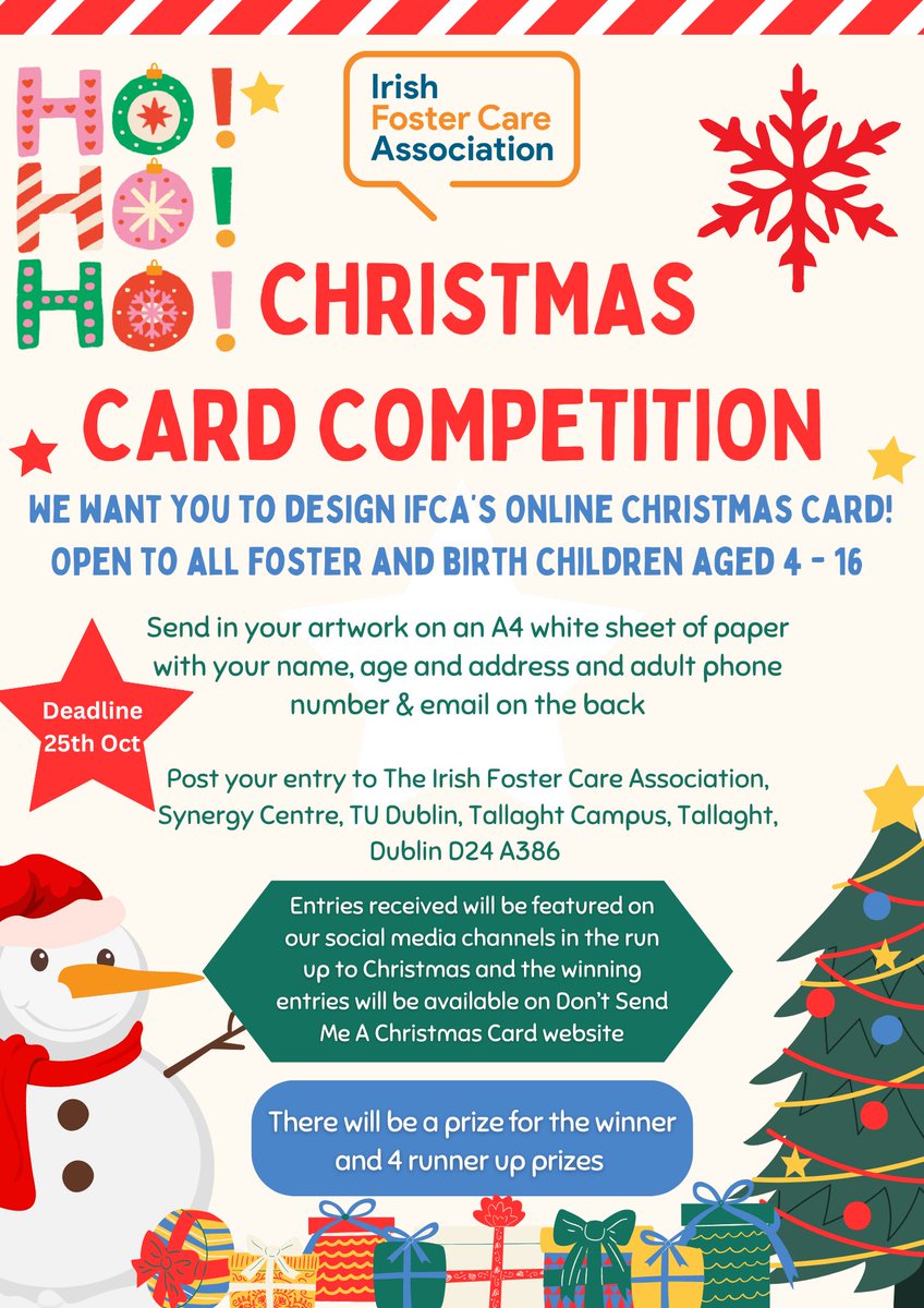 🎅🎅🎅👇👇👇A little early we know, but we have a Christmas Card competition open to all foster &amp; birth children.  You could win a chance to have your artwork featured as our online Christmas Card and we are dying to see all the art work come through our doors.... details below..
