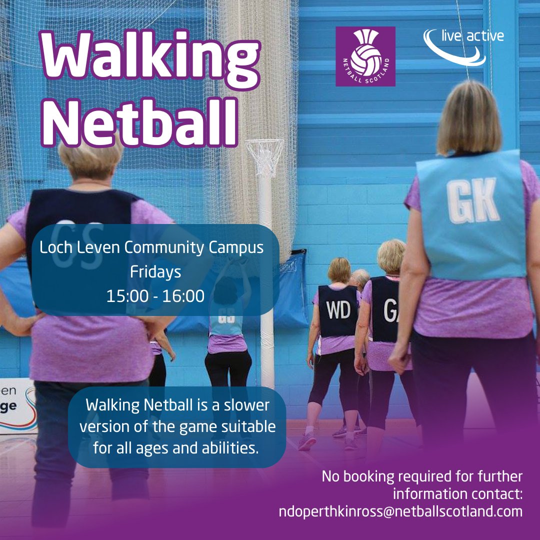Live Active Leisure (@liveactive_lal) on Twitter photo Get active and enjoy playing netball at a pace that suits you - no running required!
📅 Fridays 15:00 - 16:00
📍 Loch Leven Community Campus
No booking required, just turn up and play!
For more information contact ndoperthkinross@netballscotland.com
<a href="/NetballScotland/">Netball Scotland</a> Get active and enjoy playing netball at a pace that suits you - no running required!
📅 Fridays 15:00 - 16:00
📍 Loch Leven Community Campus
No booking required, just turn up and play!
For more information contact ndoperthkinross@netballscotland.com
<a href="/NetballScotland/">Netball Scotland</a>